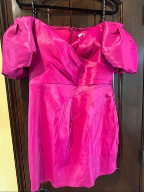 Tadashi Shoji Fuchsia Puff-Sleeve Mini Dress